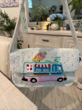 Sequin Ice Cream Truck Crossbody Bag - White
